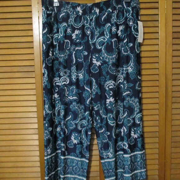 JohnPaulRichard NEW wide leg crop pants, pull on stretchy navy blue size XL - Picture 1 of 8